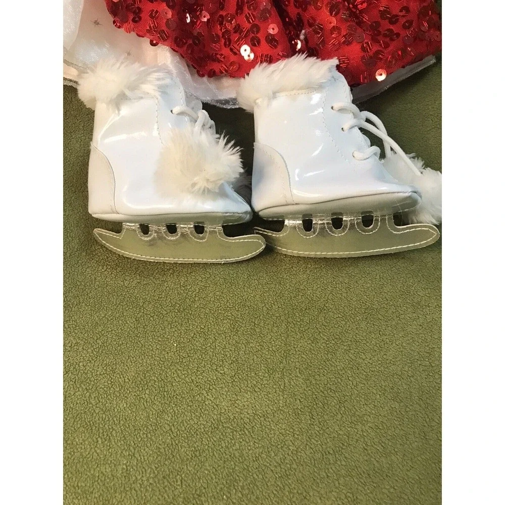 Build A Bear Red Sequin‎ Bow Dress White Ice Skates Sparkle 4 piece Lot